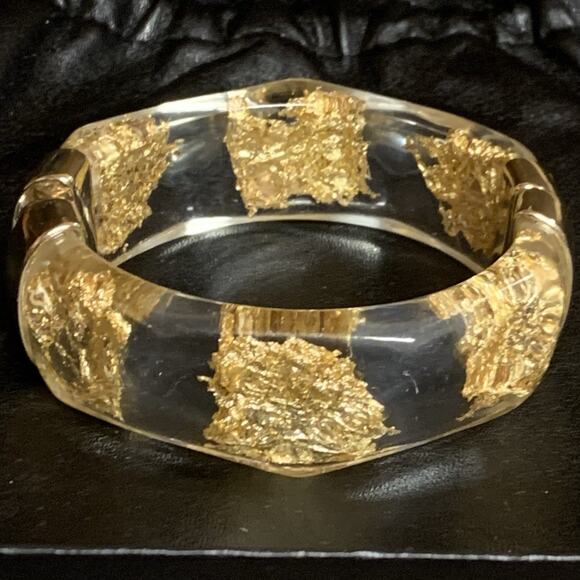 Chico's Bracelet Clear Lucite with Gold Foil & Gold Hinge Closure - Picture 1 of 6